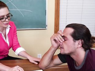 During math lesson this milf teacher awakes sleeping student with her nude tits and sloppy blowjob